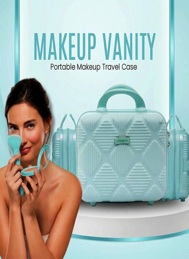 SHAMAX® Hard Shell Makeup Organizer Bag for Women Travel Vanity Case with Handle, TSA Lock, Inner Mesh Pocket & Spacious Storage | Cosmetic, Skincare & Toiletry Organizer (Mint Green) 31×28.5×16 cm - Image 2