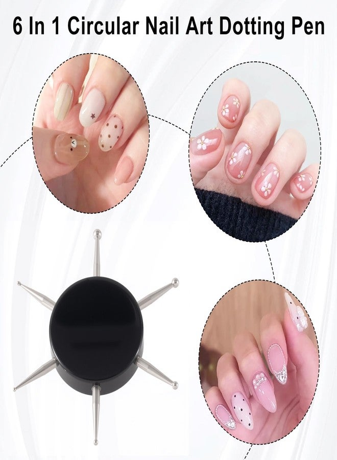 TARINI 6-in-1 Nail Dotting Tool - Metal Circular Dot Pen with Ergonomic Handle, Multi-Size Tips for Manicure Embossing Tracing Painting Nail Art Design (Black) - Image 3