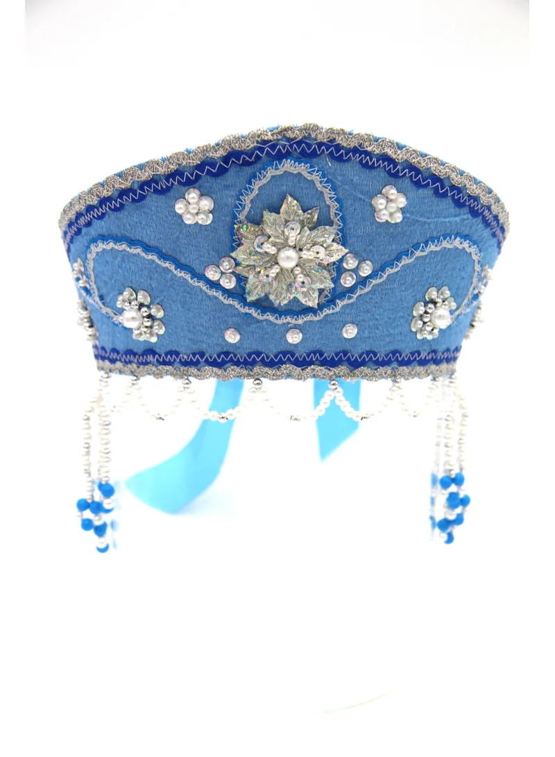 D'Daniela D' Daniela - Women's Traditional Headdress Kokoshnik - Blue with Silver beads