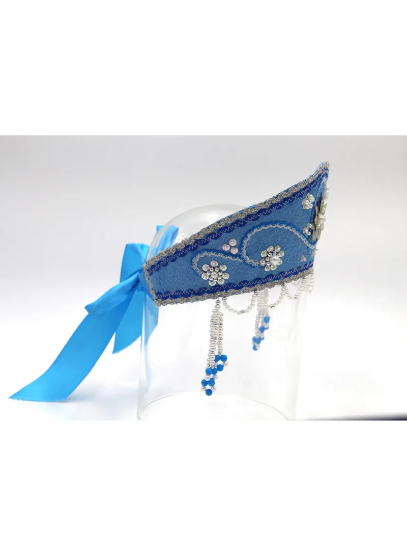 D'Daniela D' Daniela - Women's Traditional Headdress Kokoshnik - Blue with Silver beads