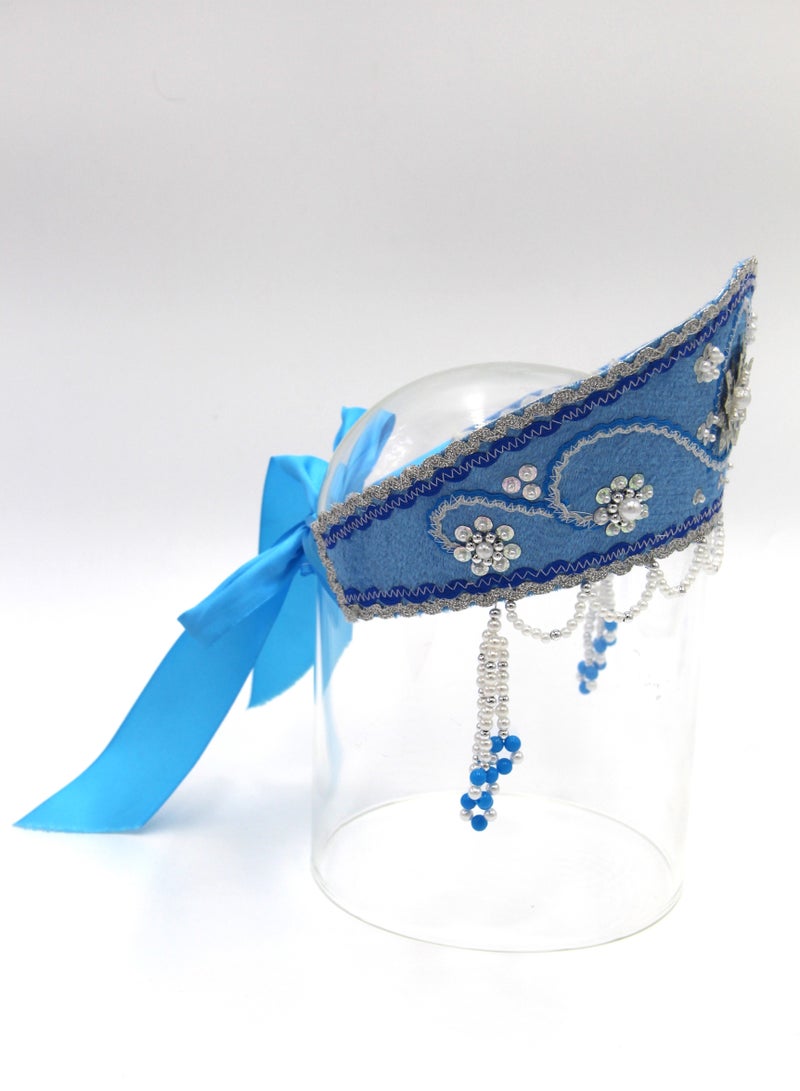 D'Daniela دي دانييلا - غطاء رأس تقليدي نسائي كوكوشنيك - أزرق مع خرز فضي - Image 3