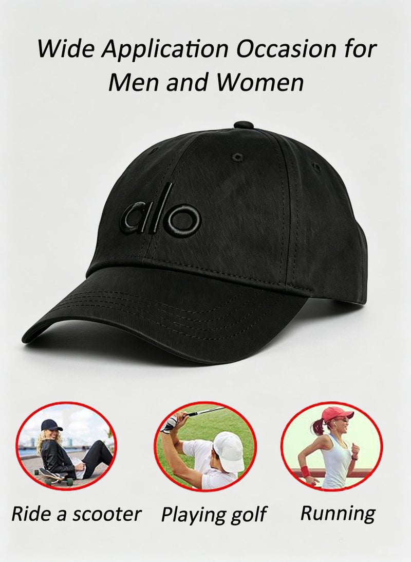 Alo Yoga Premium Unisex Adjustable Baseball Cap – Lightweight Breathable Casual Sports Hat for Men & Women, Minimal Streetwear Style, Curved Visor Black Cap - Image 4