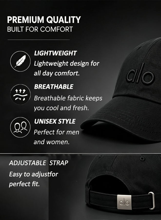 Alo Yoga Premium Unisex Adjustable Baseball Cap – Lightweight Breathable Casual Sports Hat for Men & Women, Minimal Streetwear Style, Curved Visor Black Cap - Image 5