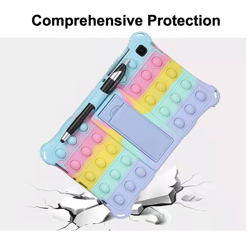ALHBEJT Tablet Case for Galaxy Tab A7 10.4" 2021|SM-T500/T505/T507 Anti-Stress Silicone Case Cover with Stand Lanyard Pen for Samsung Tab A7 Pop Anxiety Relief Fidgets(Colorful Light Blue) - Image 4