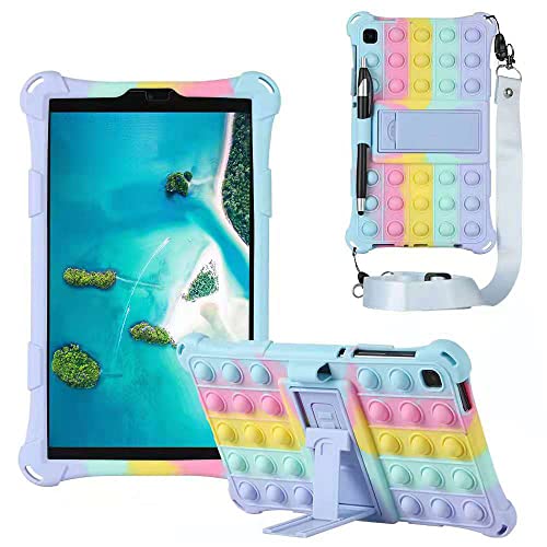 ALHBEJT Tablet Case for Galaxy Tab A7 10.4" 2021|SM-T500/T505/T507 Anti-Stress Silicone Case Cover with Stand Lanyard Pen for Samsung Tab A7 Pop Anxiety Relief Fidgets(Colorful Light Blue) - Image 1