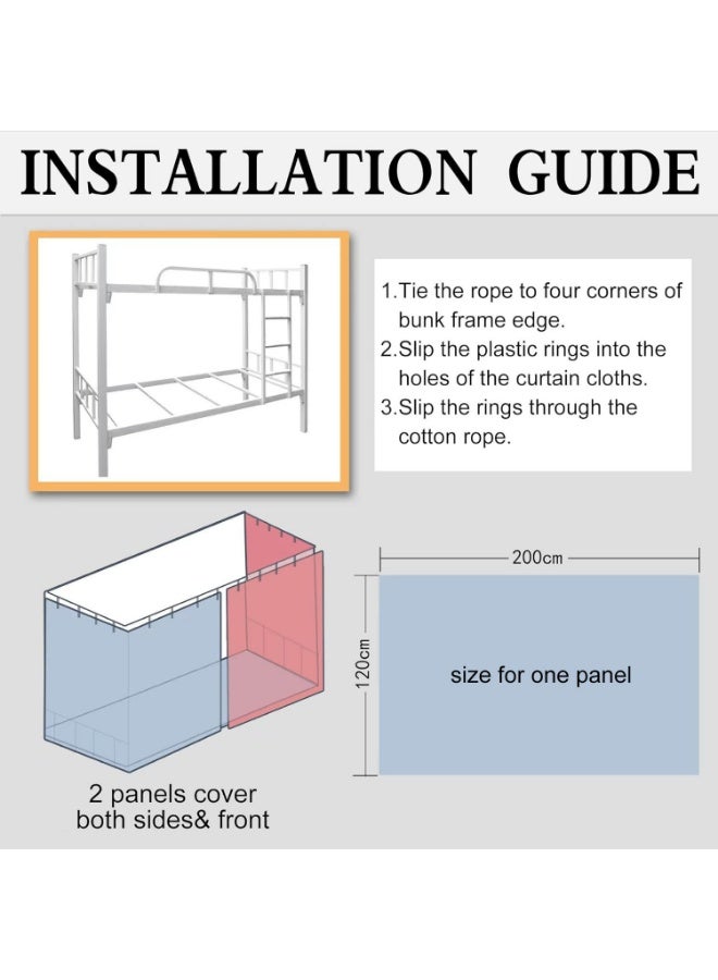 FASHION HOME 2PCS Bunk Bed Curtain Single Sleeper Canopy Blackout Cloth Shading Bedding Junior Students College Home Drapery - Image 3