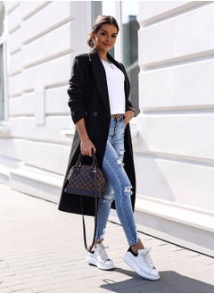 Loquat New Women's Fashion Simple Long Sleeve Lapel Button Wool Overcoat  - Image 3