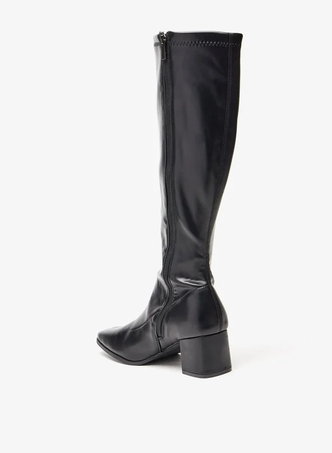 Celeste Women's Solid High Shaft Boots with Zip Closure and Block Heels