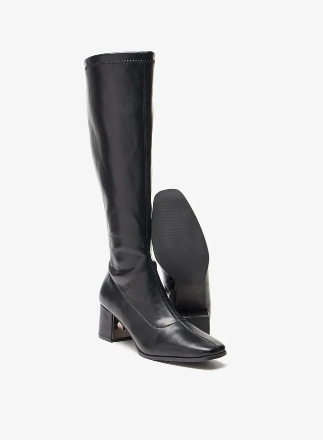 Celeste Women's Solid High Shaft Boots with Zip Closure and Block Heels
