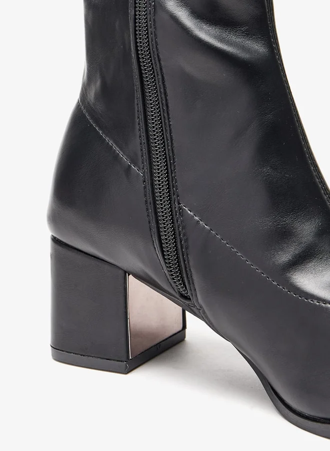 Celeste Women's Solid High Shaft Boots with Zip Closure and Block Heels