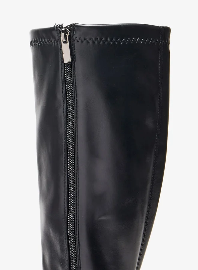 Celeste Women's Solid High Shaft Boots with Zip Closure and Block Heels