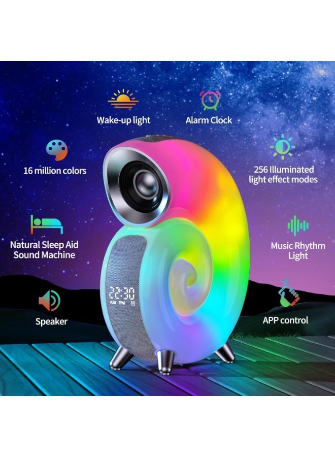 Colorful Desk Lamp with Speakers, Atmosphere Conch Music Light with USB Charger, LED White Noise Alarm Clocks, Color-Changing Ambient Light for Living Room, Bedroom, and Gifts - Image 4