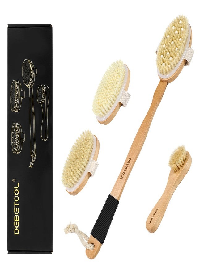 DEBETOOL Dry Brush Set for Body & Face - Dry Brushing Body Brush with Long Handle & 3 Replacement Heads (Soft/Medium/Firm) for Lymphatic Drainage Cellulite - Image 1