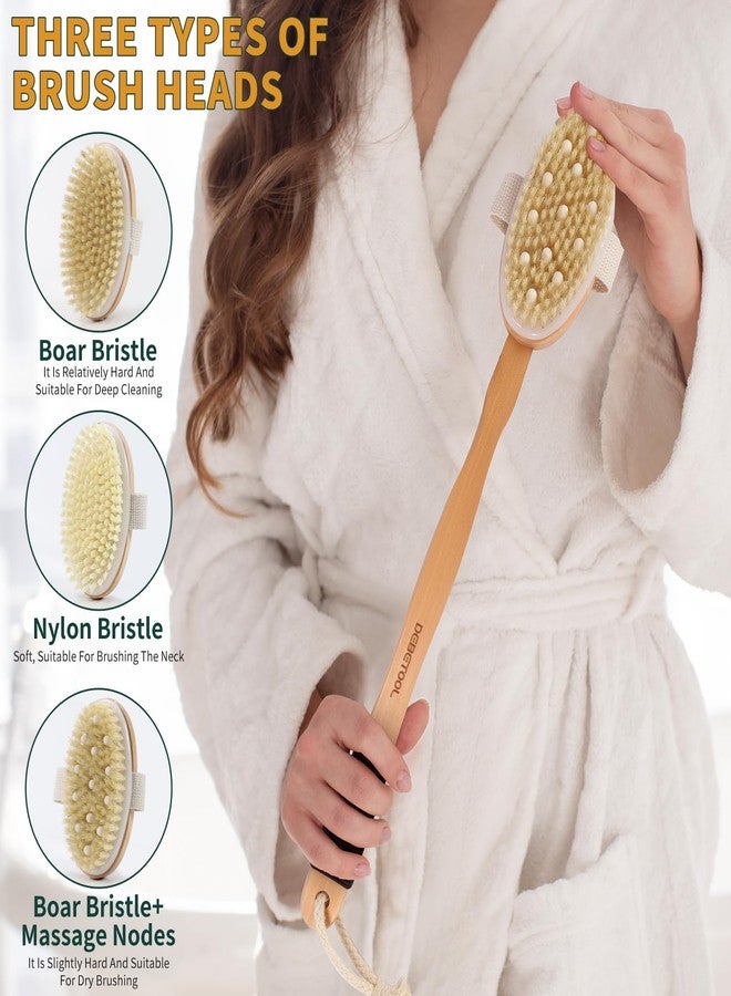 DEBETOOL Dry Brush Set for Body & Face - Dry Brushing Body Brush with Long Handle & 3 Replacement Heads (Soft/Medium/Firm) for Lymphatic Drainage Cellulite - Image 4