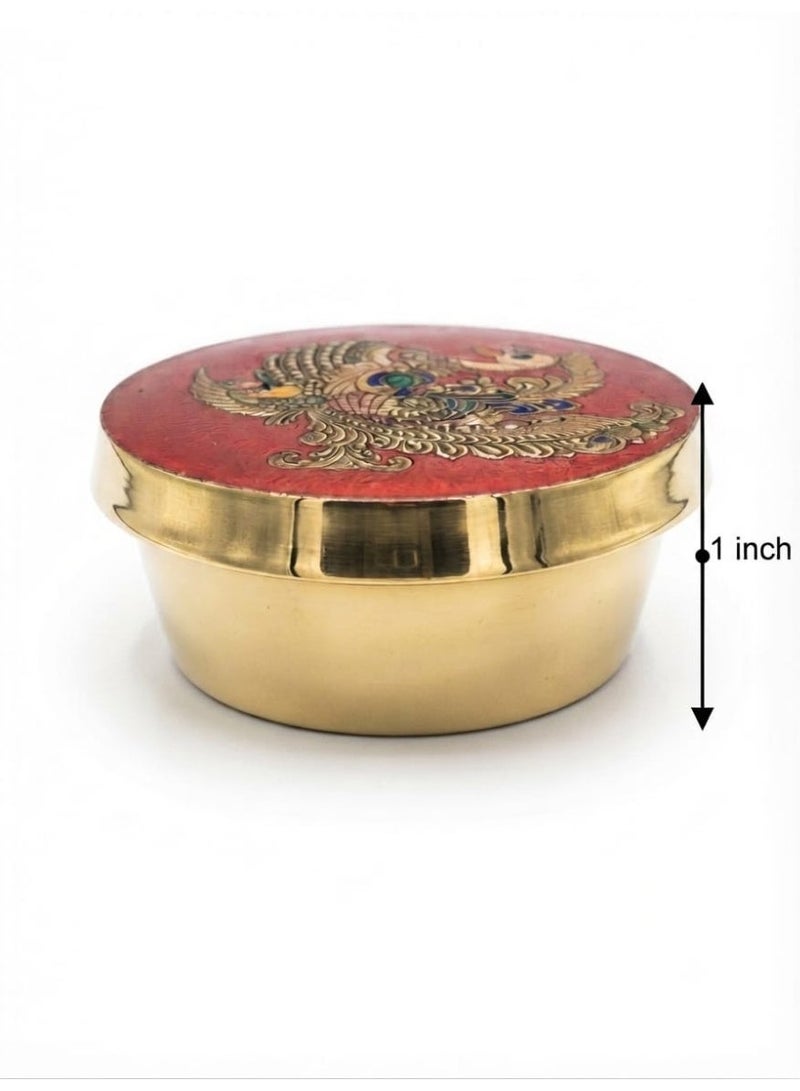 Pooja Thali Set with Peacock Diya & Kumkum Holder-3 Pieces - Image 5