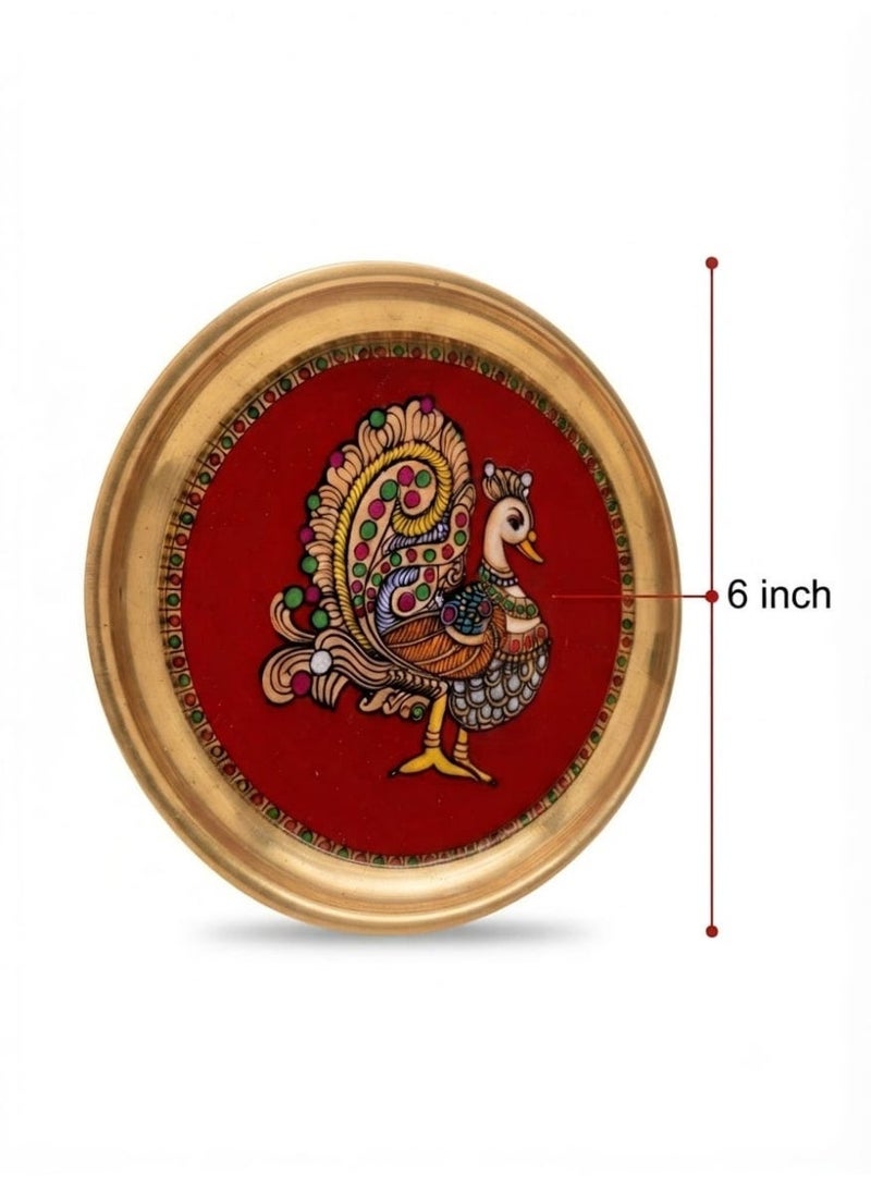 Pooja Thali Set with Peacock Diya & Kumkum Holder-3 Pieces - Image 4
