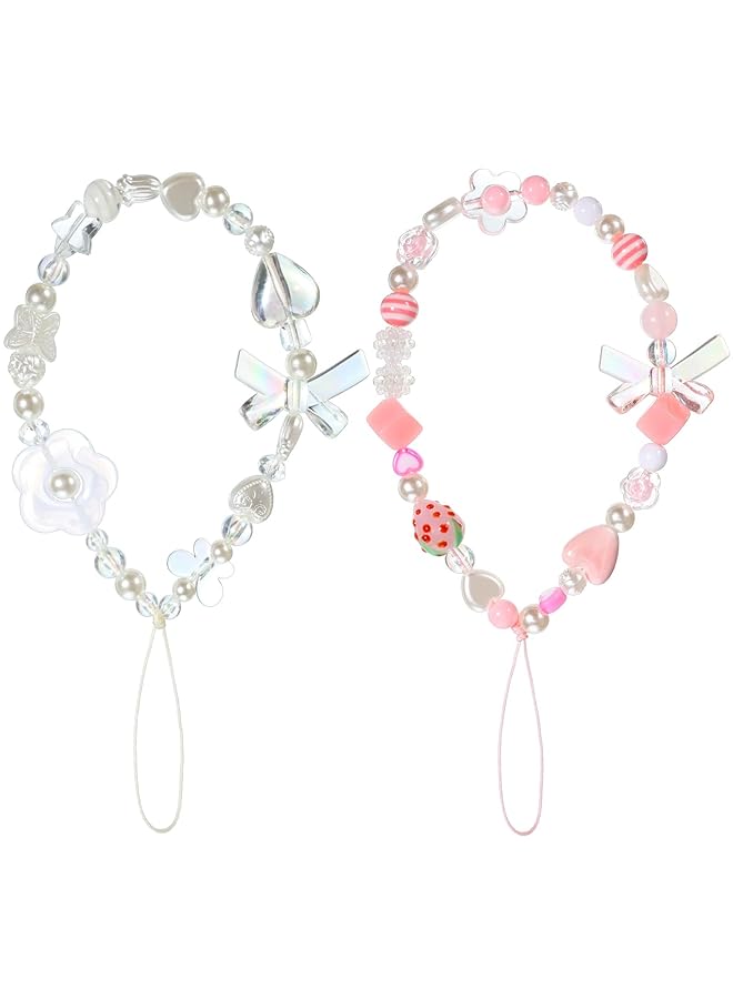 Excefore Phone Lanyard Beaded Wrist Strap Kawaii Rainbow Phone Chain Strap For Women Girls Beads Pearl Bracelet Keychain Phone Accessory Cute Anti Lost Phone String Decoration - Image 1