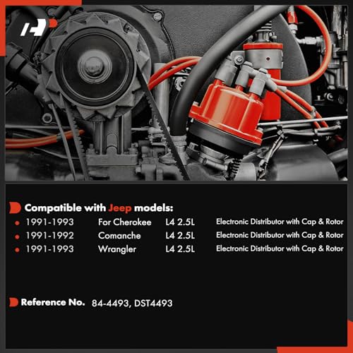 A-Premium Ignition Distributor with Cap and Rotor Compatible with Jeep Vehicle - 2.5L 4 Cyl - Cherokee 1991-1993, Comanche 1991-1992, Wrangler 1991-1993 - Image 2