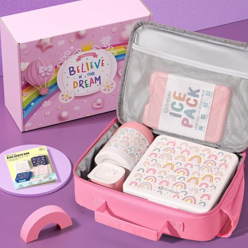 Fimibuke Kids Bento Snack Lunch Box with 4 Compartment, Insulated lunch Bag, Stainless Steel Vacuum Thermos Food Jar, Ice Pack, Utensils Set, Birthday Gift for Age 3-12 Back to School Toddler Girl Boy - Image 3