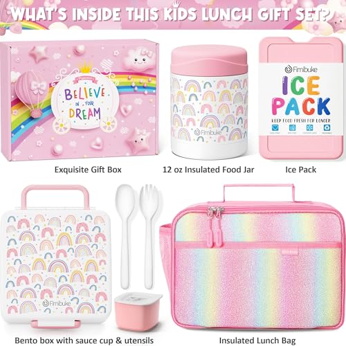Fimibuke Kids Bento Snack Lunch Box with 4 Compartment, Insulated lunch Bag, Stainless Steel Vacuum Thermos Food Jar, Ice Pack, Utensils Set, Birthday Gift for Age 3-12 Back to School Toddler Girl Boy - Image 2