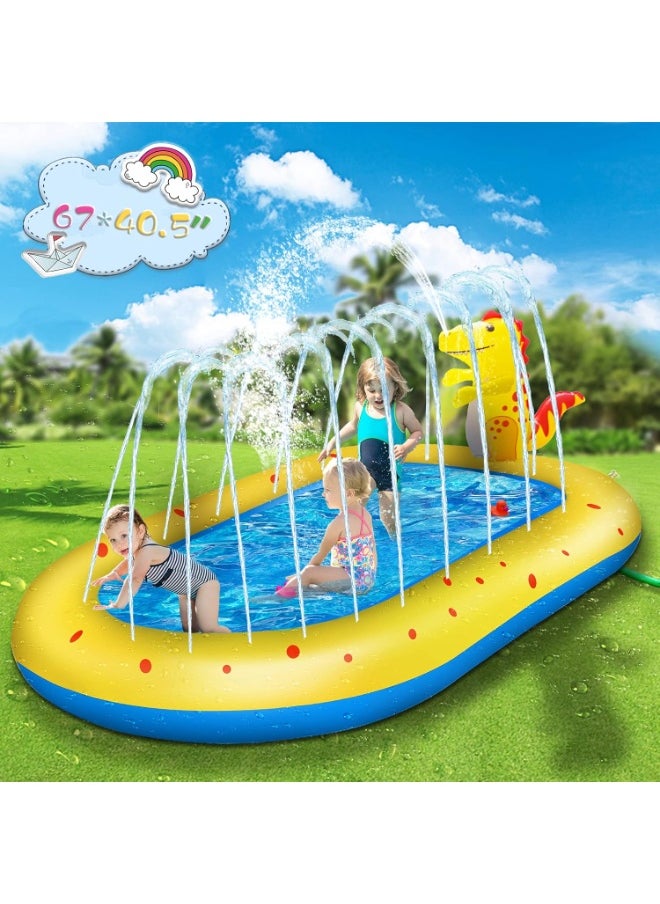 Jorunb Inflatable Sprinkler Pool for Kids, Cute Dinosaur Kiddie Pool, 3-in-1 Backyard Splash Pad Swimming Outdoor Water Toys for Toddlers  - Image 1