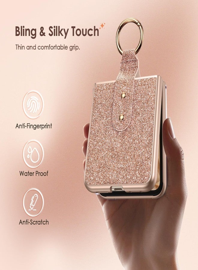 Caka جراب Caka Bling لهاتف Motorola Razr 2024/2025 [غير متوافق مع Plus أو Ultra]، مع حامل حلقة إصبع وواقي شاشة مدمج، غطاء حماية رفيع وخفيف لهاتف Moto Razr 2024 و2025 - ذهبي وردي - Image 4