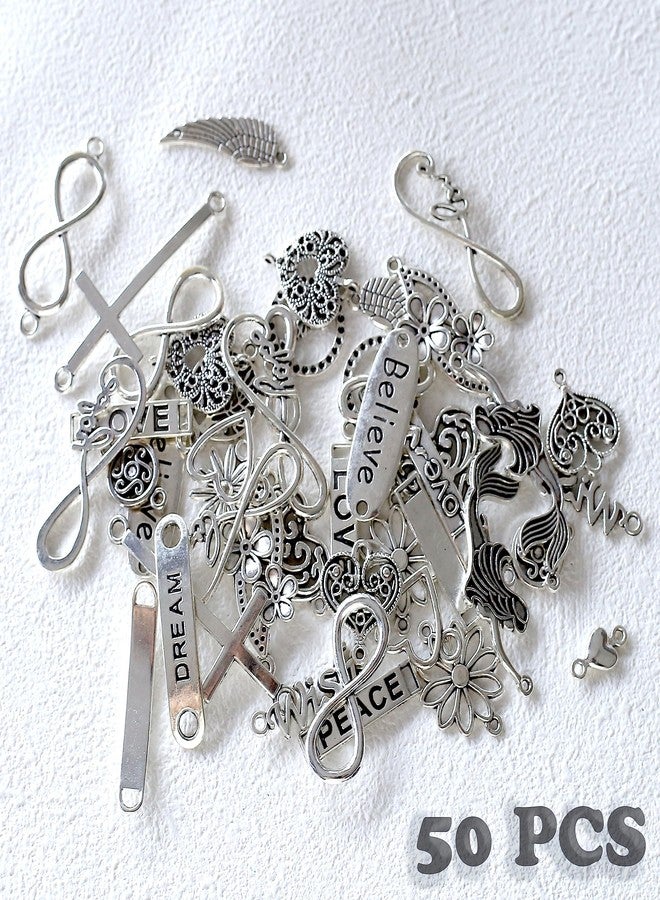 HERZWILD 50pcs Infinity Sign Heart Jewellery Connector Metal Mixed Charms Pendant Set DIY Crafts (silver-lianjiediaozhui) - Image 3