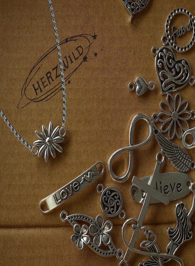 HERZWILD 50pcs Infinity Sign Heart Jewellery Connector Metal Mixed Charms Pendant Set DIY Crafts (silver-lianjiediaozhui) - Image 5
