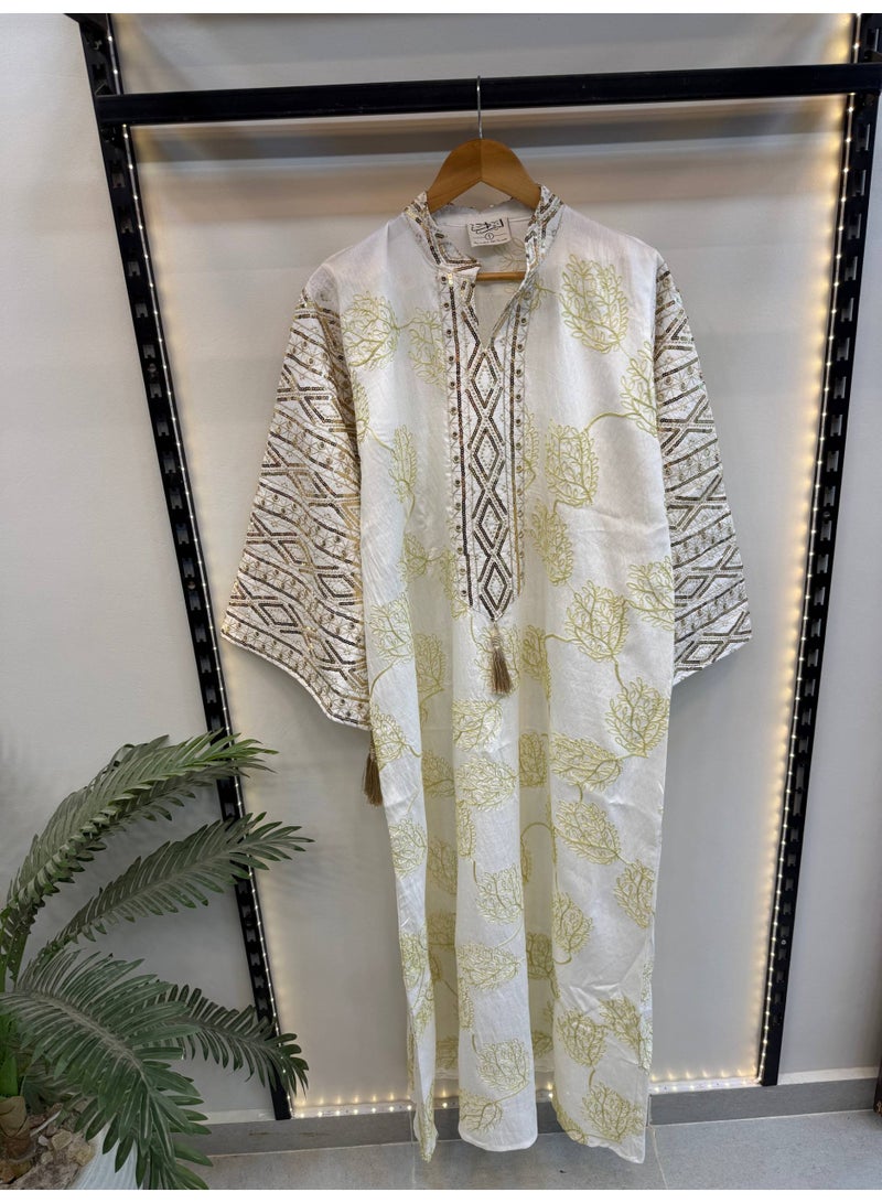 Women's abaya, linen and luxurious cotton, embroidered on the sides – elegant design with sophisticated embroidery – casual and special occasion abaya for women - Image 2