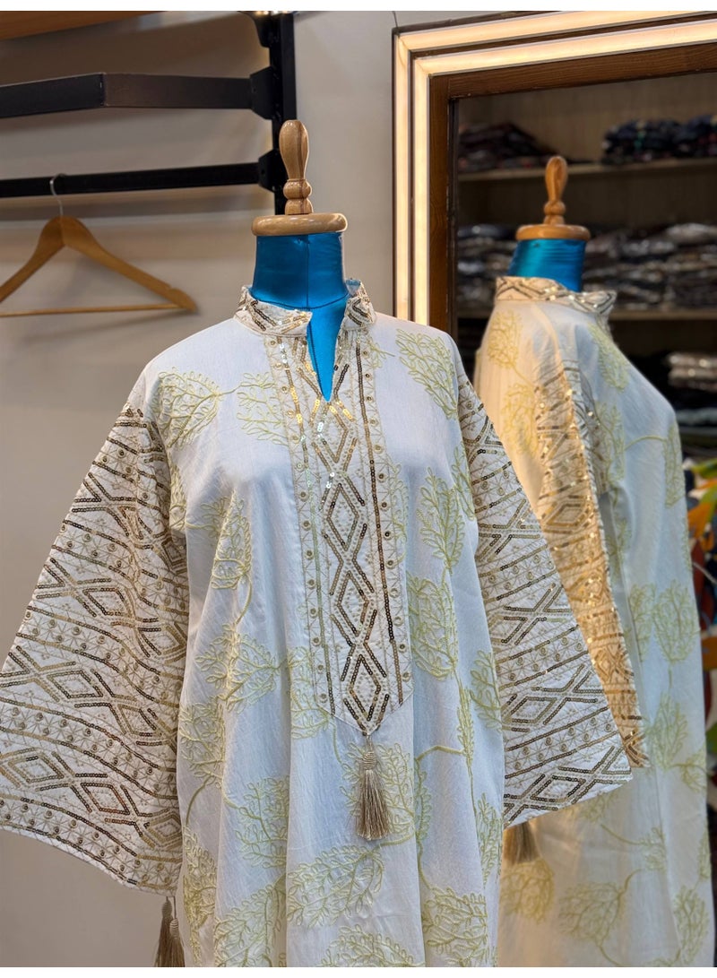 Women's abaya, linen and luxurious cotton, embroidered on the sides – elegant design with sophisticated embroidery – casual and special occasion abaya for women - Image 5