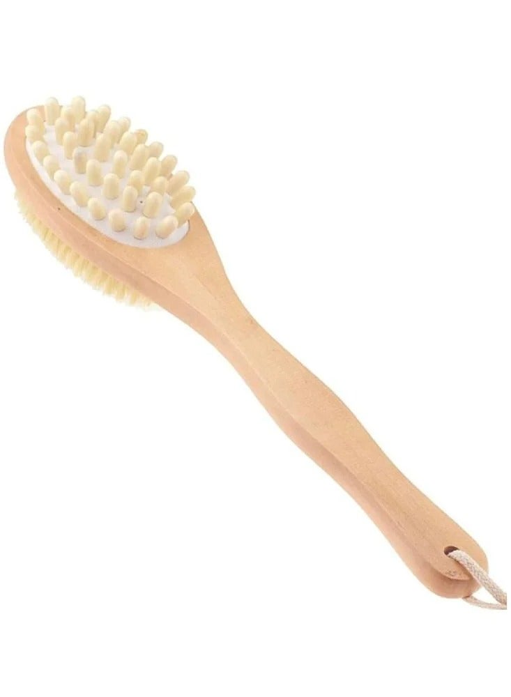 فرشاة استحمام بوجهين و مقبض خشبي طويل