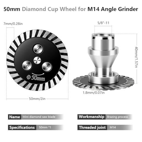 Serplex® 50mm Diamond Saw BIade for M14 Angle Grinder, Diamond Cup Wheel with RemovabIe FIange Engraving Cutting Disc for Grinding & Polishing Marble, Granite, Concrete, Ceramic & Glass - Image 2
