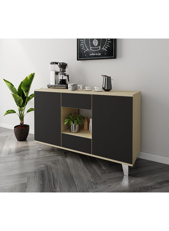 Al Home Black and Beige Coffee Corner with Two Doors and Two Sliding Drawers 100x38x90 cm - Image 2