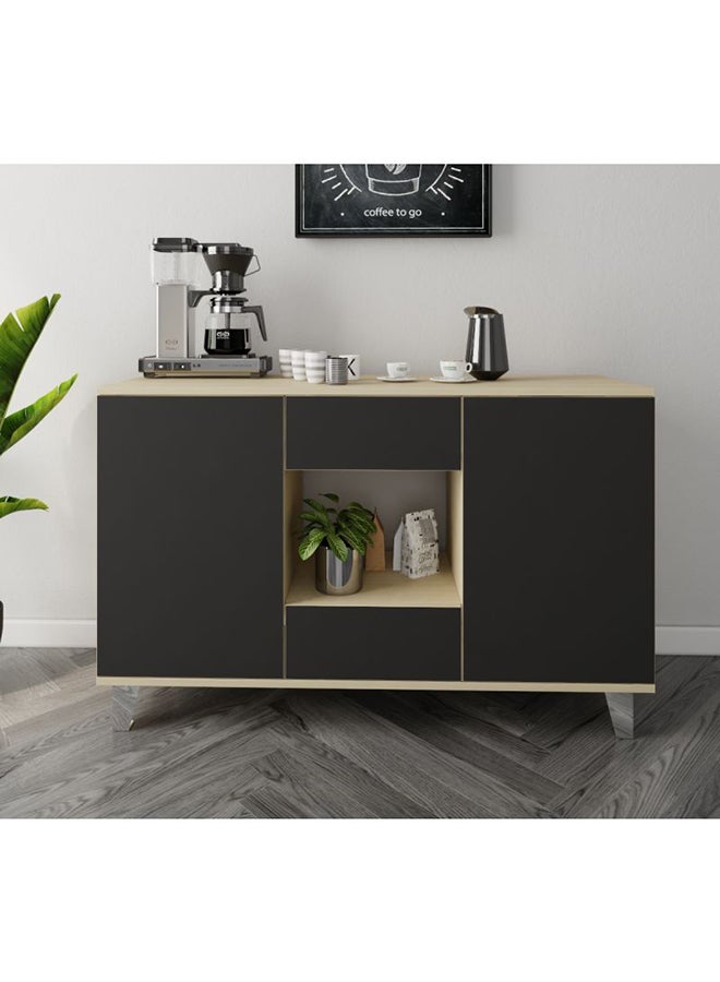 Al Home Black and Beige Coffee Corner with Two Doors and Two Sliding Drawers 100x38x90 cm - Image 1