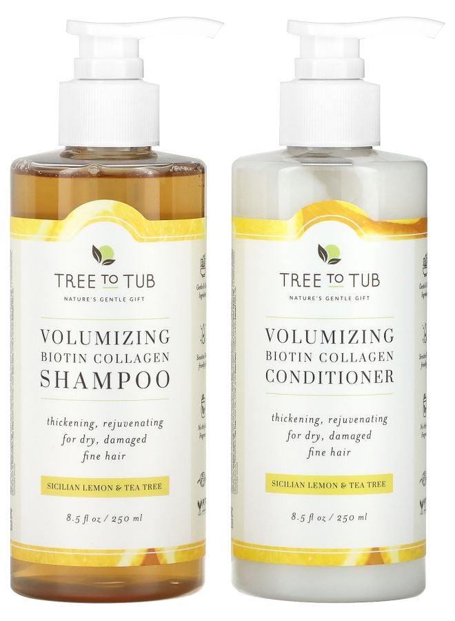 Tree to Tub مجموعة شامبو وبلسم لتكثيف البيوتين والكولاجين مع الليمون الصقلي وشجرة الشاي - مجموعة من قطعتين 8.5 أونصة سائلة (250 مل) لكل منهما