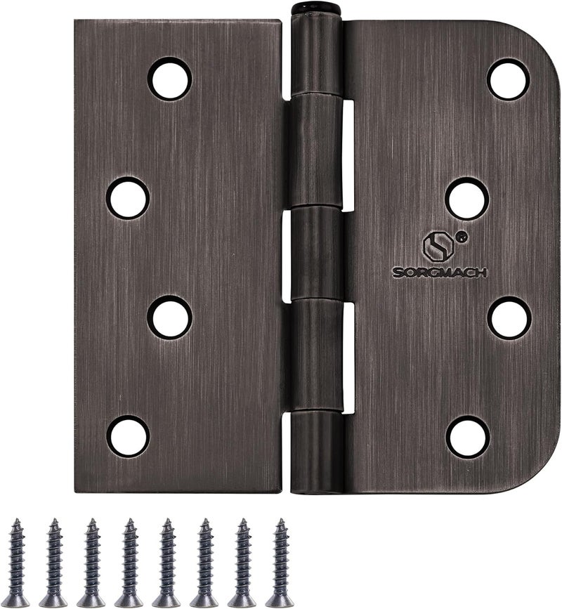 SORGMACH Door Hinge 4 Inch Interior Door Hinges Oil Rubbed Bronze Black 4 Inch Interior Hinges Flat Iron Hinge 4"x 4" Door Hardware 5/8" Radius - 12 Pieces - Image 1
