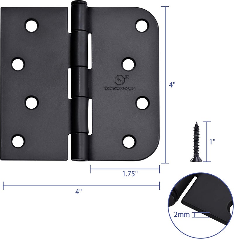SORGMACH Door Hinge 4 Inch Interior Door Hinges Oil Rubbed Bronze Black 4 Inch Interior Hinges Flat Iron Hinge 4"x 4" Door Hardware 5/8" Radius - 12 Pieces - Image 3
