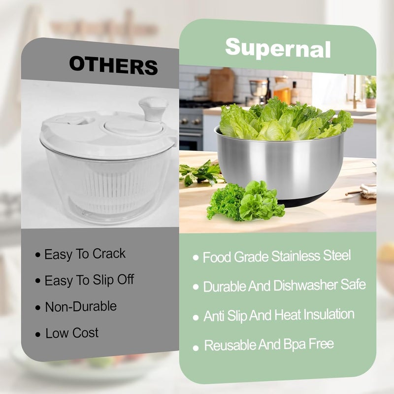 supernal سوبرنال 5.3 كوارت مصفاة سلطة، مصفاة خس مع زر إيقاف، مجفف خضروات، غسالة فواكه، وعاء تقطيع، قاعدة مانعة للانزلاق، آمنة للاستخدام في غسالة الأطباق، وعاء غسيل فواكه مع مصفاة، غطاء شفاف وفتحة تصريف، أسود - Image 3