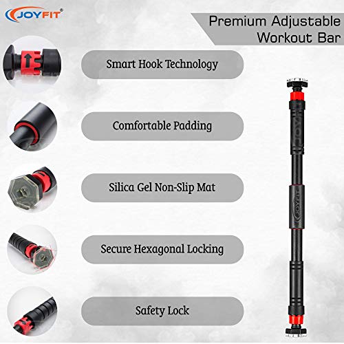 Joyfit Pull Up Bar- Exercise Bar with Gear Lock Function, Silicon Door Safety Cap, Long Foam Grips and Easy Installation for Chin Ups, Upper Body Fitness Home Workouts for Men and Women (Black) - Image 2