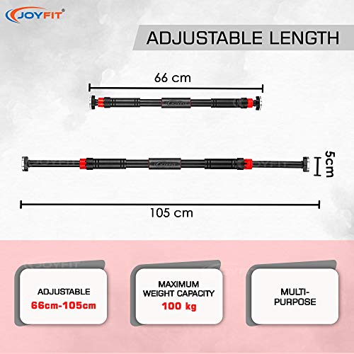 Joyfit Pull Up Bar- Exercise Bar with Gear Lock Function, Silicon Door Safety Cap, Long Foam Grips and Easy Installation for Chin Ups, Upper Body Fitness Home Workouts for Men and Women (Black) - Image 3