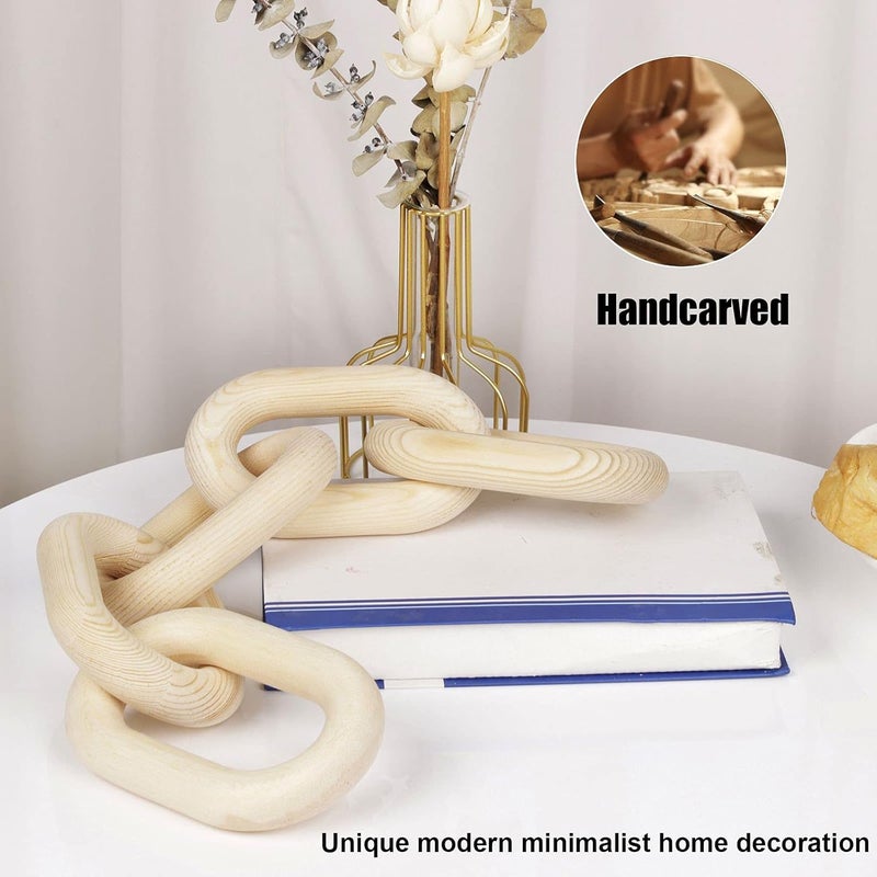 HMASYO Wood Chain Link Decor – 22" Hand Carved 5-Link Wood Knot Decorative Chain Wood Decor, Rustic Wood Link Decorative Object Large Wooden Chain for Home Living Room Coffee Table Farmhouse - Image 4