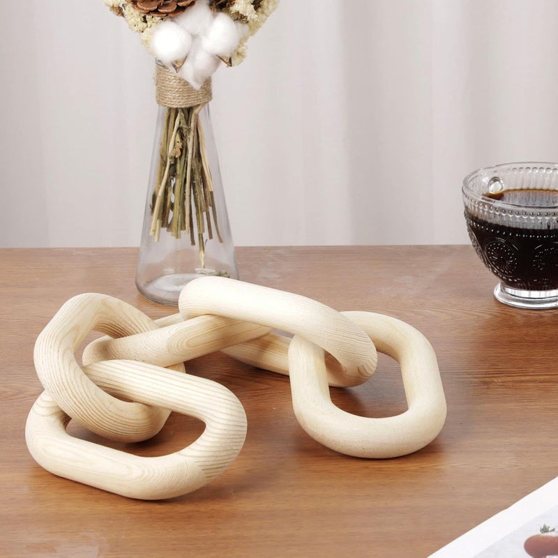 HMASYO Wood Chain Link Decor – 22" Hand Carved 5-Link Wood Knot Decorative Chain Wood Decor, Rustic Wood Link Decorative Object Large Wooden Chain for Home Living Room Coffee Table Farmhouse - Image 5