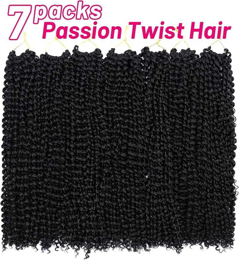 Dorsanee Passion Twist Hair 18 Inch 7 Packs Water Wave Crochet Hair Long Bohemian Curly Braiding Hair for Butterfly Locs, Faux Locs, Boho Style Spring Twist Crochet Braids (1B#) - Image 2