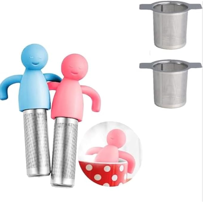 Bukela Tea Infuser Stainless Steel Strainer With Silicone Lid Herbal Tea Diffuser For Loose Leaf Teas Fine Mesh Filter Easy Clean 2 Pack BluePink - Image 2