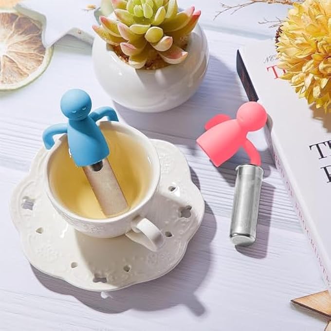 Bukela Tea Infuser Stainless Steel Strainer With Silicone Lid Herbal Tea Diffuser For Loose Leaf Teas Fine Mesh Filter Easy Clean 2 Pack BluePink - Image 4