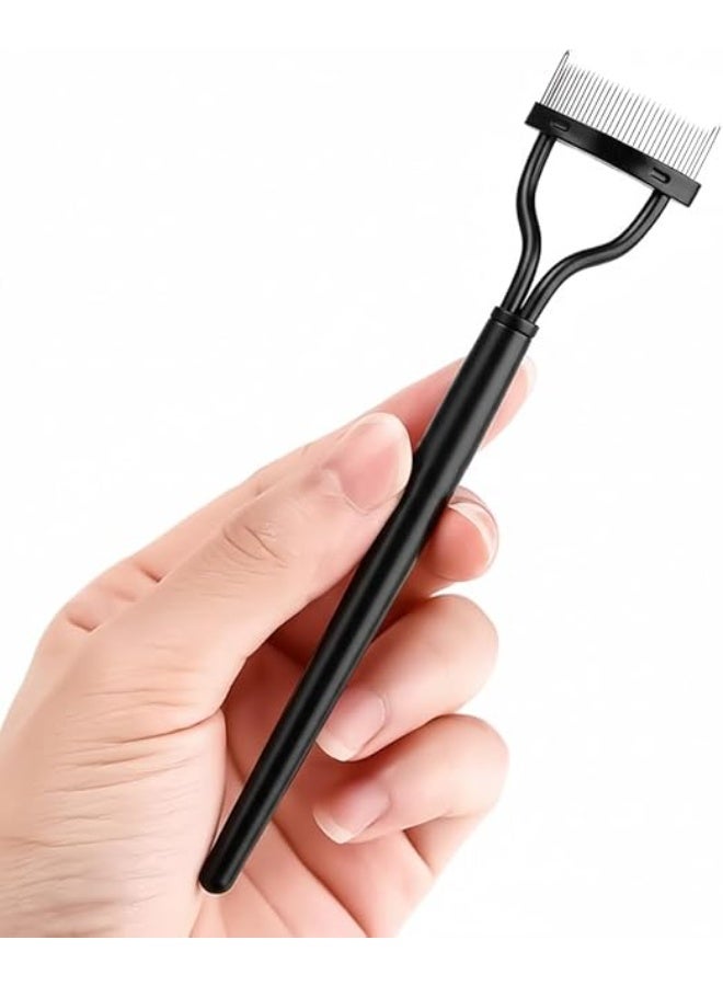 مكبس الرموش، مشط فصل الرموش، أداة إزالة الماسكارا مع غطاء (أسود) - Image 3