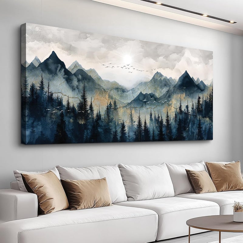 EMODA Mountain Landscape Painting Framed Canvas Wall Art (60x120 cm Framed) – Modern Oversized Décor for Home & Office - Image 1