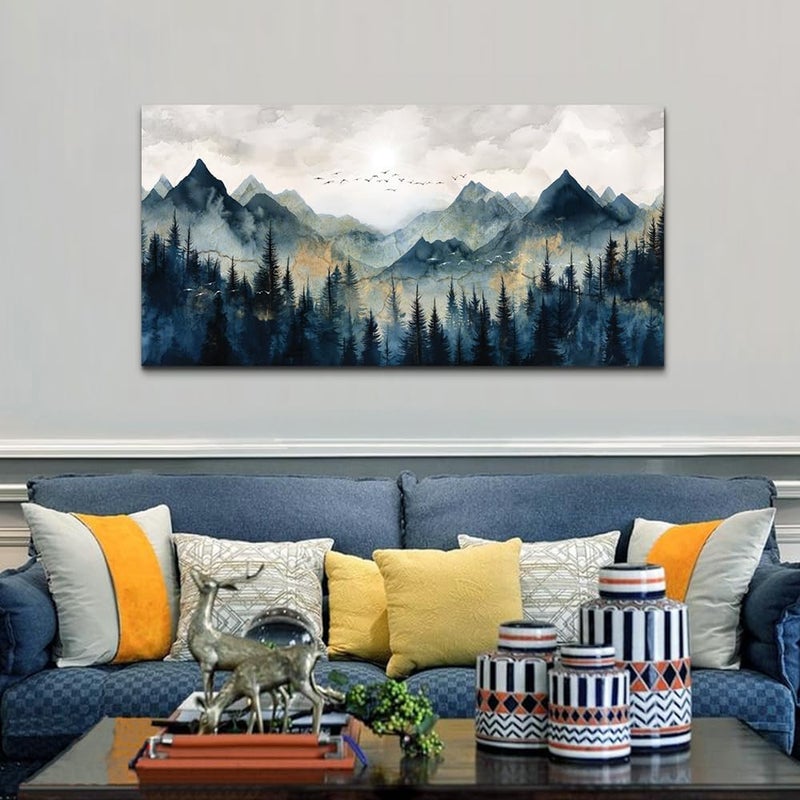 EMODA Mountain Landscape Painting Framed Canvas Wall Art (60x120 cm Framed) – Modern Oversized Décor for Home & Office - Image 4