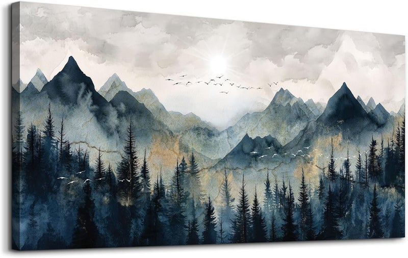 EMODA Mountain Landscape Painting Framed Canvas Wall Art (60x120 cm Framed) – Modern Oversized Décor for Home & Office - Image 2