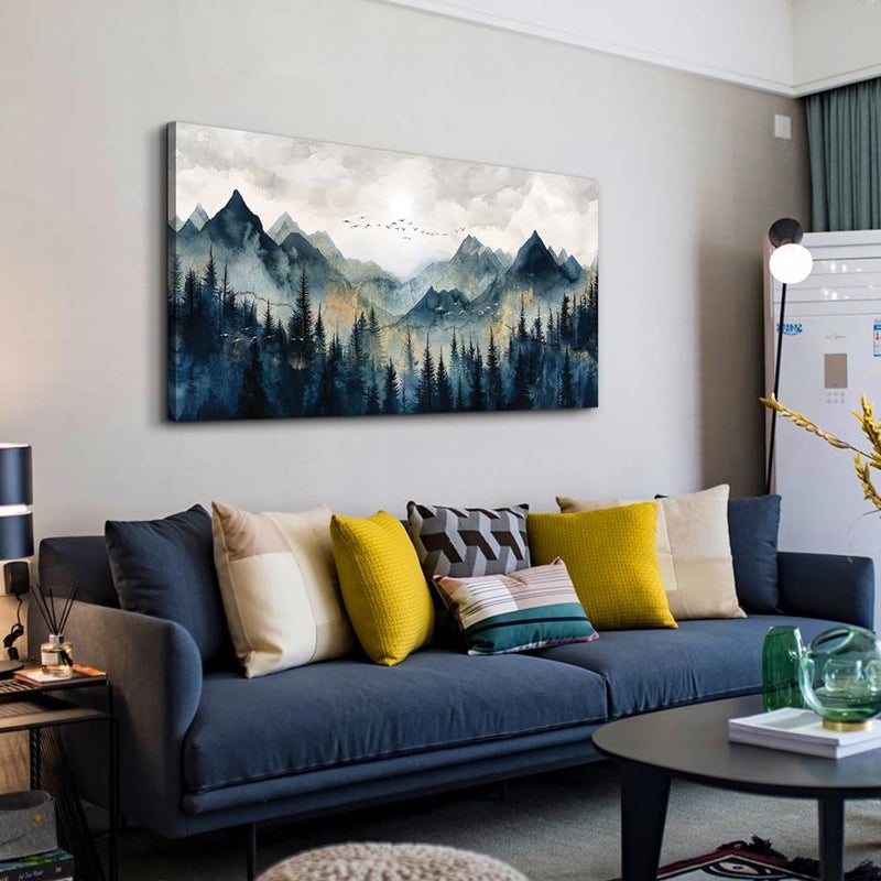 EMODA Mountain Landscape Painting Framed Canvas Wall Art (60x120 cm Framed) – Modern Oversized Décor for Home & Office - Image 3